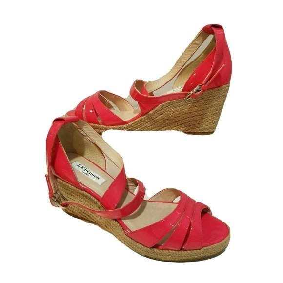 L.K. Bennett London women Wedge Sandals Priya Peep Toe Espadrille pink 9 39.5 - Picture 1 of 9